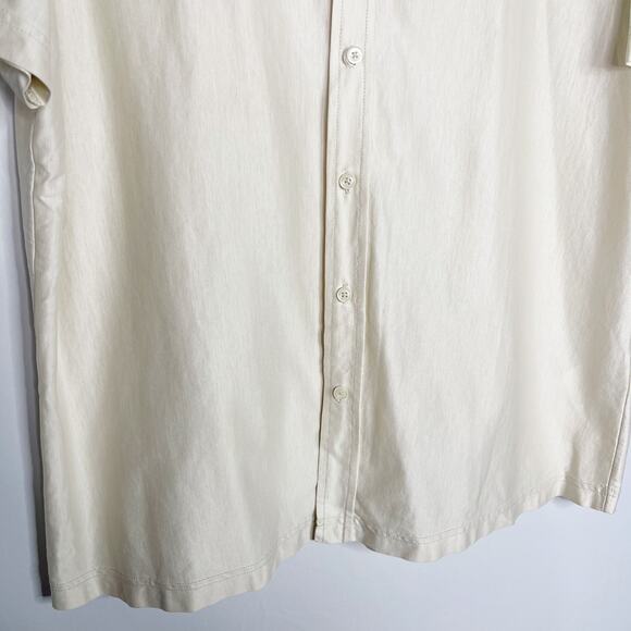 Club Monaco Mens XLarge XL Cream Short Sleeve Button Front Shirt Cotton Collared - Picture 4 of 8